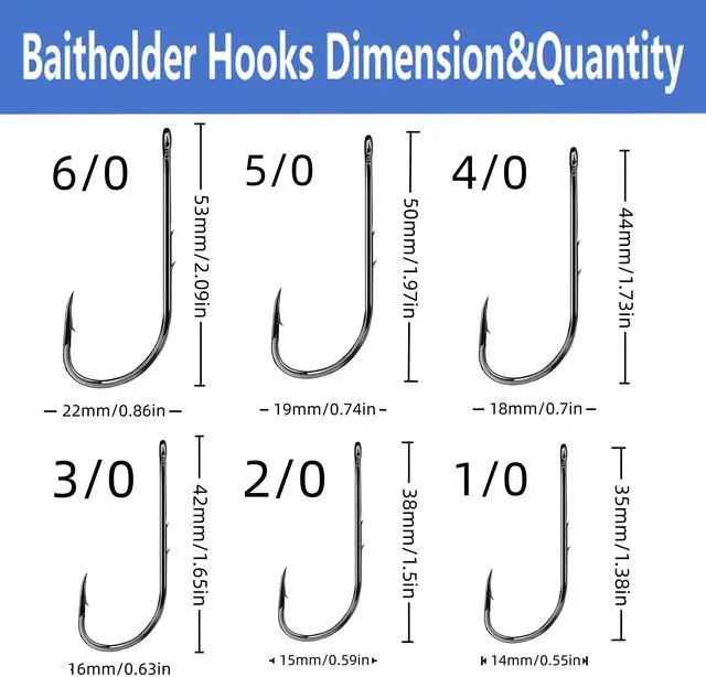 Alt view image 2 of 5 - Fishing Hooks 100 Pack Baitholder Walleye Rig Live Bait High Carbon Steel Black Nickel Down-Turned Eye Surf Bass Crawler Harness (#1/0-100pcs)