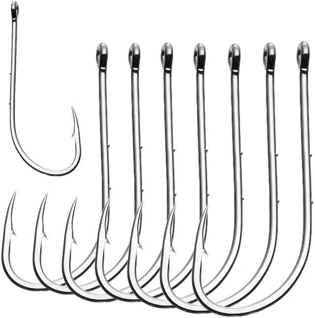 Alt view image 4 of 5 - Fishing Hooks 100 Pack Baitholder Walleye Rig Live Bait High Carbon Steel Black Nickel Down-Turned Eye Surf Bass Crawler Harness (#1/0-100pcs)