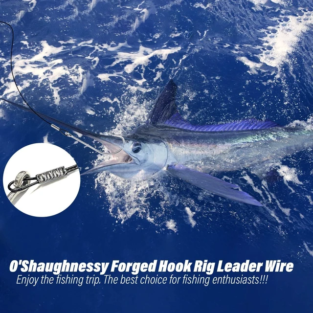 Alt view image 3 of 7 - Saltwater Fishing Hook Rigs,Steel Leaders Long Shank Hook for Surf Fishing,Black Leader Wire O'shaughnessy Forged Hook for Freshwater (3/0-12-45lb, 8pcs)