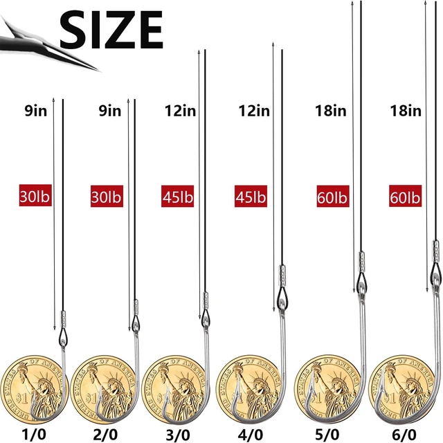 Alt view image 2 of 7 - Saltwater Fishing Hook Rigs,Steel Leaders Long Shank Hook for Surf Fishing,Black Leader Wire O'shaughnessy Forged Hook for Freshwater (3/0-12-45lb, 8pcs)