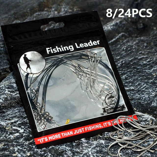 Alt view image 7 of 7 - Saltwater Fishing Hook Rigs,Steel Leaders Long Shank Hook for Surf Fishing,Black Leader Wire O'shaughnessy Forged Hook for Freshwater (3/0-12-45lb, 8pcs)