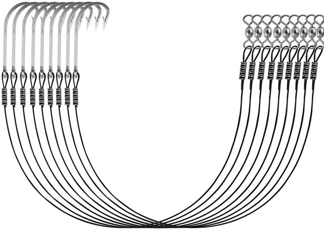 Main image of Saltwater Fishing Hook Rigs,Steel Leaders Long Shank Hook for Surf Fishing,Black Leader Wire O'shaughnessy Forged Hook for Freshwater (3/0-12-45lb, 8pcs)