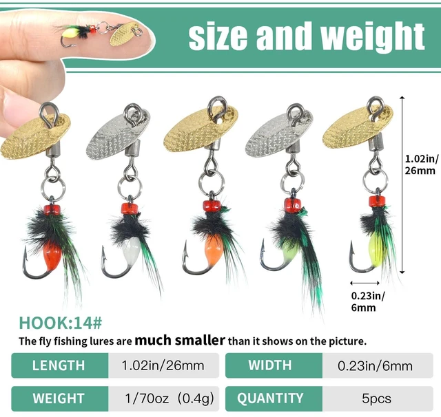 Alt view image 6 of 7 - 5-Pack Artificial Fly Fishing Lures with Spinner Blades, Ideal for Bass, Trout, Sunfish & Pike Fishing
