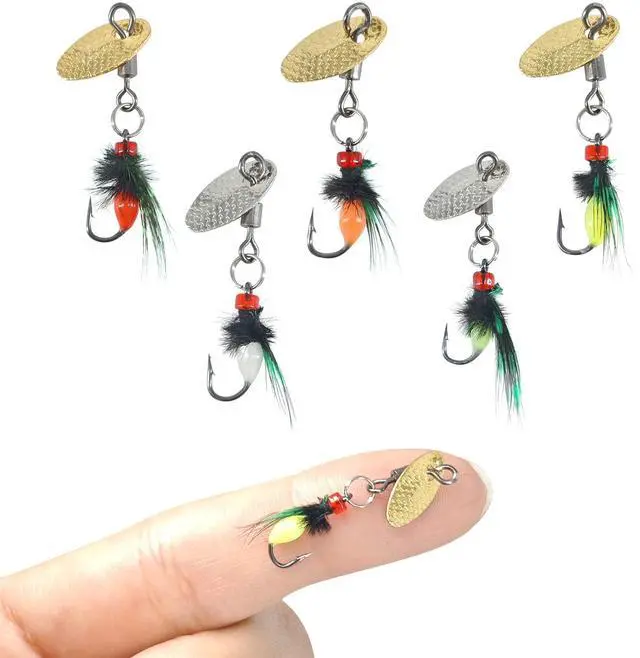 Alt view image 7 of 7 - 5-Pack Artificial Fly Fishing Lures with Spinner Blades, Ideal for Bass, Trout, Sunfish & Pike Fishing