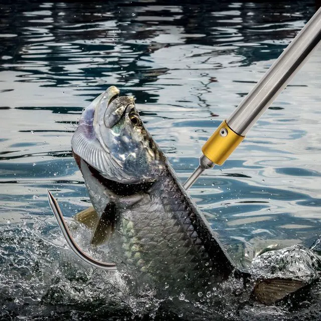 Alt view image 7 of 7 - Fishing Harpoon, Stainless Steel Barbed Spear With Aluminum Alloy Rod Gig Gaff, 8mm Screw for Outdoor Landing Large Fish Frog (D-Prong)