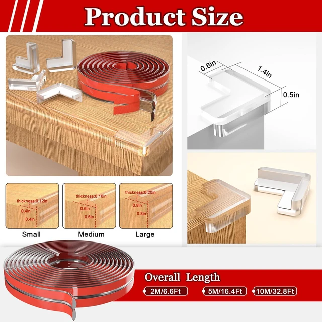 Alt view image 2 of 7 - Corner Protector Baby Proofing with 4 Corners Protector, Self-Adhesive Furniture Corner Guard & Edge Safety Bumpers, Table Edge Corner Protectors Covers (0.8in Wide, 6.6ft with 4 Corners)