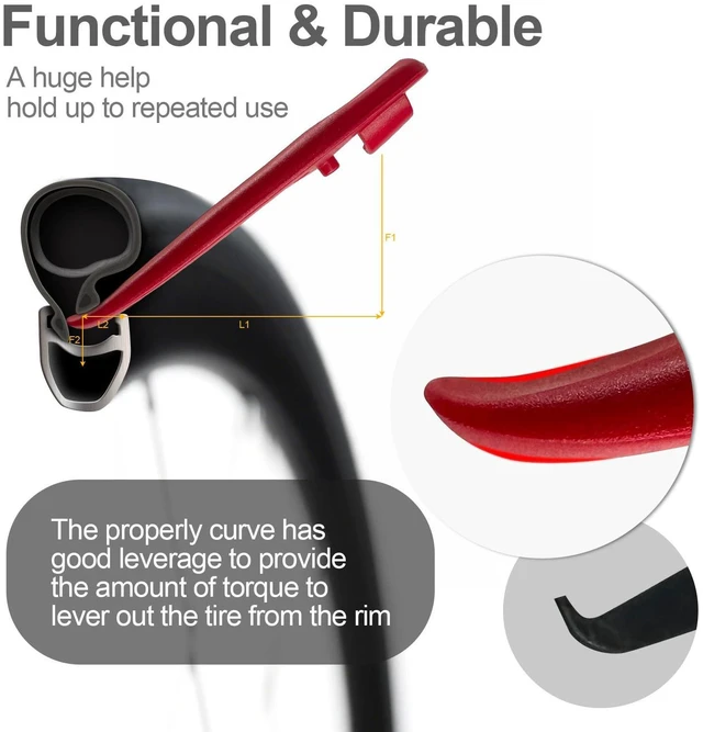 Alt view image 5 of 7 - Ultra Strong Bicycle Tyre Levers, 2 Sets Compact Bike Tire Repair Kit, Sturdy Plastic Bike Tire Spoons Set, Reliable Cycling Changing Tools, Quick Repair Pry Bar Lever Kits, Red, Black
