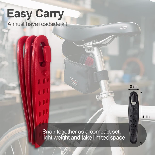 Alt view image 6 of 7 - Ultra Strong Bicycle Tyre Levers, 2 Sets Compact Bike Tire Repair Kit, Sturdy Plastic Bike Tire Spoons Set, Reliable Cycling Changing Tools, Quick Repair Pry Bar Lever Kits, Red, Black
