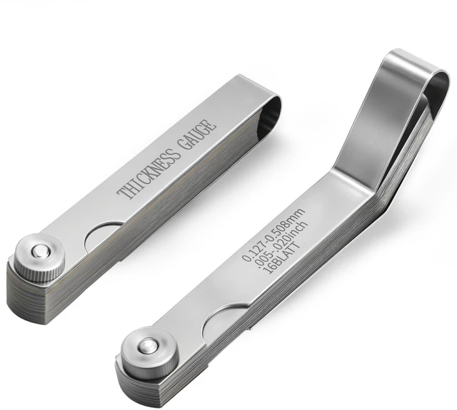 Main image of 2PCS Stainless Steel Straight & Angled Feeler Gauges Set | Standard SAE/Metric Thickness Measuring Tool, Spark Plug Gap Tool, For Valves, Spark Plug, Guitar, Piston