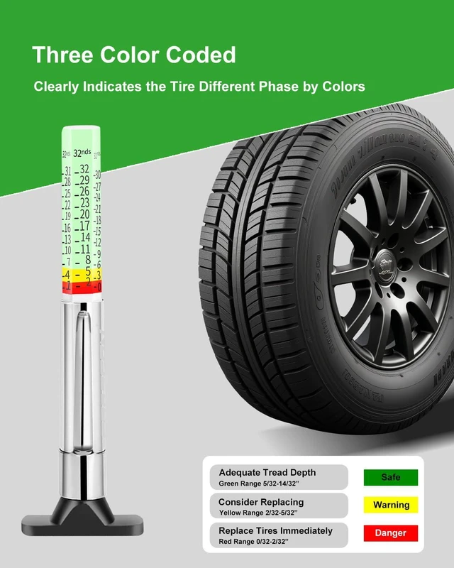 Alt view image 2 of 7 - Tire Tread Depth Gauge, Fluorescent Color-Coded Tread Depth Gauge in 1/32 Inch,Pocket Clip Tyre Wear Measure Tool for Car, Semi Truck, Motorcycle Tire Check, Glow-in-The-Dark(Pack of 2)