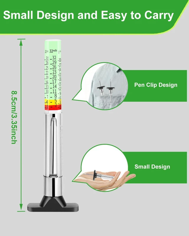 Alt view image 4 of 7 - Tire Tread Depth Gauge, Fluorescent Color-Coded Tread Depth Gauge in 1/32 Inch,Pocket Clip Tyre Wear Measure Tool for Car, Semi Truck, Motorcycle Tire Check, Glow-in-The-Dark(Pack of 2)