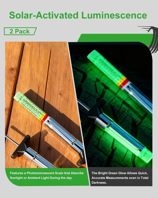 Alt view image 5 of 7 - Tire Tread Depth Gauge, Fluorescent Color-Coded Tread Depth Gauge in 1/32 Inch,Pocket Clip Tyre Wear Measure Tool for Car, Semi Truck, Motorcycle Tire Check, Glow-in-The-Dark(Pack of 2)