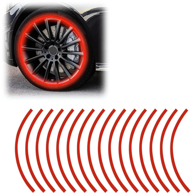Main image of 16PCS 17''-19'' Reflective Wheel Rim Stripe Sticker Decal (Red) | Waterproof Auto Tire Rim Tapes Decoration Decals, Universal Night Safety Vehicles Accessories for Motorcycle Car Bicycle