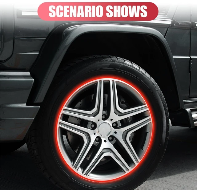 Alt view image 5 of 6 - 16PCS 17''-19'' Reflective Wheel Rim Stripe Sticker Decal (Red) | Waterproof Auto Tire Rim Tapes Decoration Decals, Universal Night Safety Vehicles Accessories for Motorcycle Car Bicycle