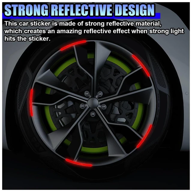Alt view image 3 of 6 - 22PCS Car Wheel Stripe Reflective Stickers (Red) | Anti-Scratch Rim Decals for Vehicles, Night Safety Warning Tape Decal, Car Wheel Decorative Stripe Stickers for Most Cars