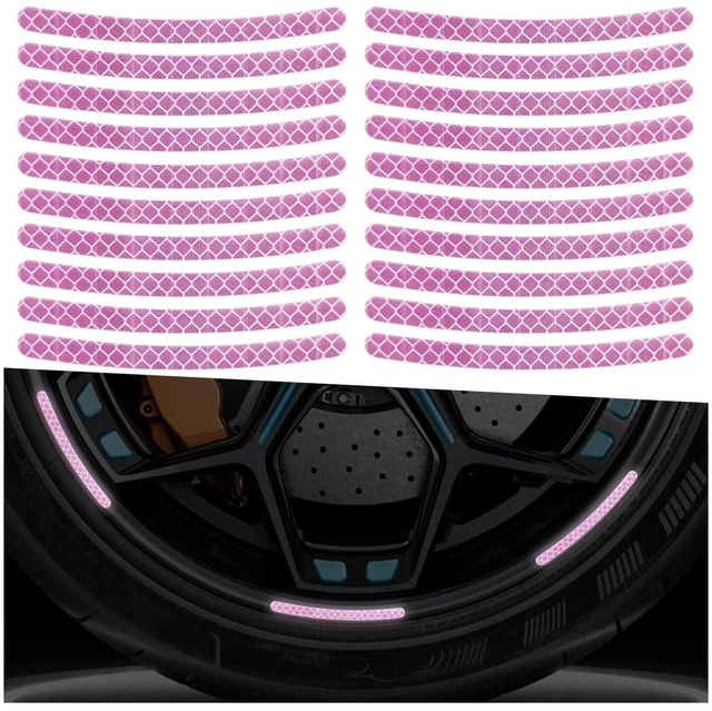 Main image of 23PCS Car Wheel Stripe Reflective Stickers (Neon Pink) | Anti-Scratch Rim Decals for Vehicles, Night Safety Warning Tape Decal, Car Wheel Decorative Stripe Stickers for Most Cars