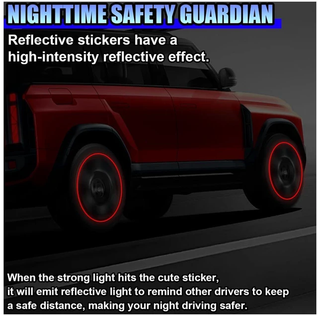 Alt view image 6 of 6 - 22PCS Car Wheel Stripe Reflective Stickers (Red) | Anti-Scratch Rim Decals for Vehicles, Night Safety Warning Tape Decal, Car Wheel Decorative Stripe Stickers for Most Cars