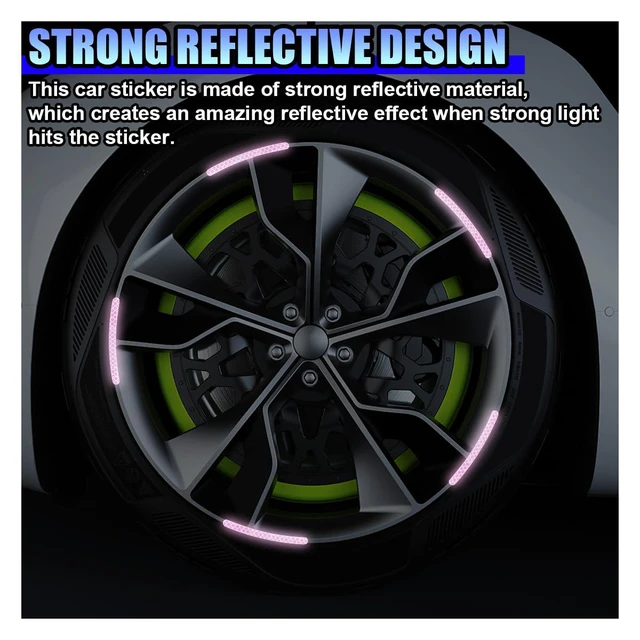 Alt view image 3 of 6 - 23PCS Car Wheel Stripe Reflective Stickers (Neon Pink) | Anti-Scratch Rim Decals for Vehicles, Night Safety Warning Tape Decal, Car Wheel Decorative Stripe Stickers for Most Cars
