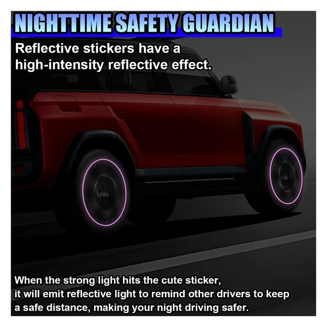 Alt view image 6 of 6 - 23PCS Car Wheel Stripe Reflective Stickers (Neon Pink) | Anti-Scratch Rim Decals for Vehicles, Night Safety Warning Tape Decal, Car Wheel Decorative Stripe Stickers for Most Cars