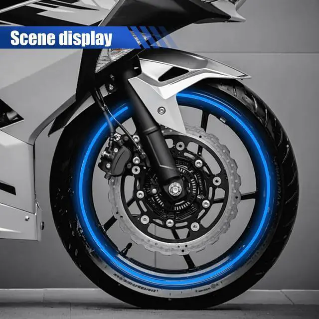 Alt view image 6 of 6 - 16PCS 17''-19'' Reflective Wheel Rim Stripe Decal Sticker, Universal Night Safety Tape Reflective Stickers, Waterproof Tire Rim Decoration Stripe Decals for Motorcycle, Car, Bicycle (Blue)