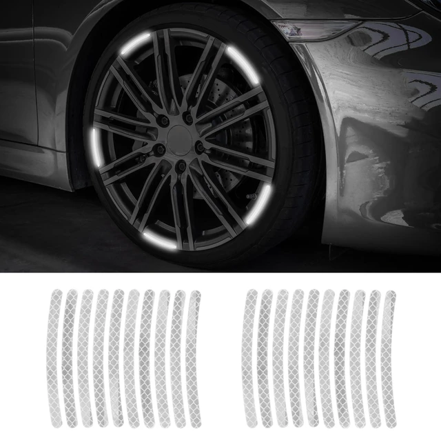 Main image of 20PCS Reflective Car Wheel Decorative Stripe Stickers, Night Safety Warning Tape Sticker, Anti-Scratch Tire Rims Sticker, Universal Car Exterior Accessories Fluorescent Auto Decals for Motocycle Bike