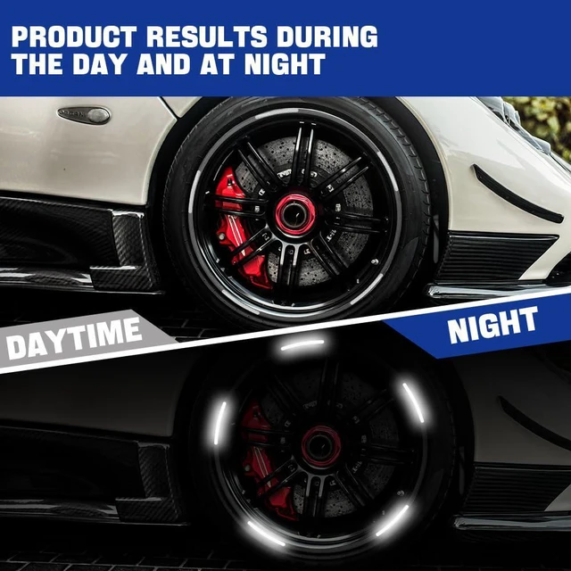 Alt view image 5 of 7 - 20PCS Reflective Car Wheel Decorative Stripe Stickers, Night Safety Warning Tape Sticker, Anti-Scratch Tire Rims Sticker, Universal Car Exterior Accessories Fluorescent Auto Decals for Motocycle Bike