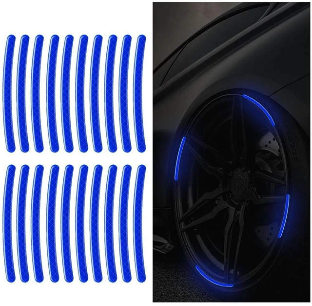 Main image of 20PCS Car Wheel Stripe Reflective Stickers Decals, Blue | Car Wheel Night Safety Warning Decals Anti-Scratch Reflective Rim Stickers, Decorative Decals for Motorcycles, Bicycles