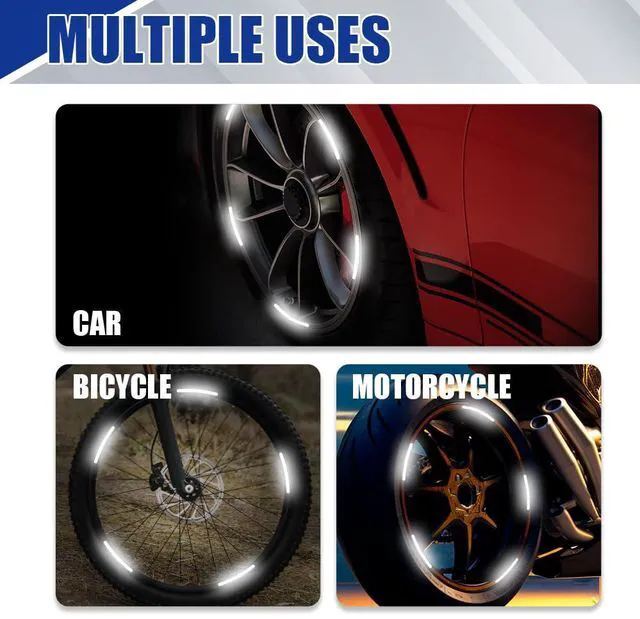 Alt view image 6 of 7 - 20PCS Reflective Car Wheel Decorative Stripe Stickers, Night Safety Warning Tape Sticker, Anti-Scratch Tire Rims Sticker, Universal Car Exterior Accessories Fluorescent Auto Decals for Motocycle Bike