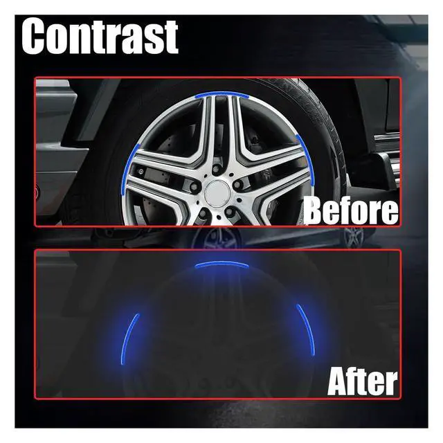 Alt view image 3 of 7 - 20PCS Car Wheel Stripe Reflective Stickers Decals, Blue | Car Wheel Night Safety Warning Decals Anti-Scratch Reflective Rim Stickers, Decorative Decals for Motorcycles, Bicycles