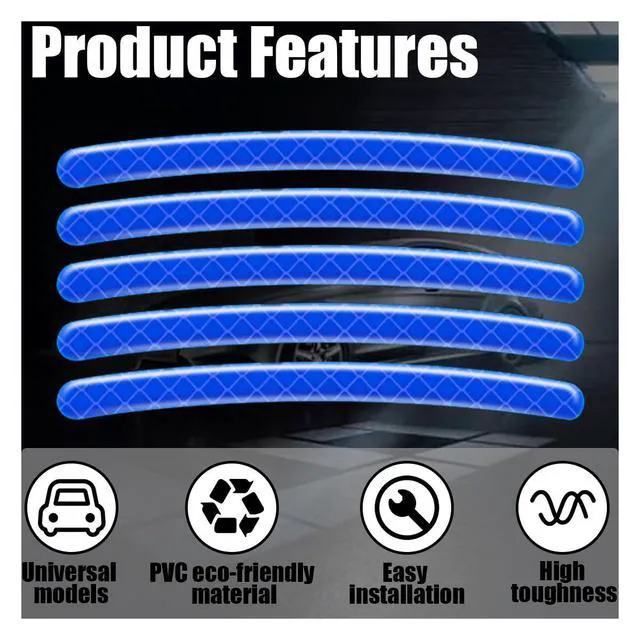 Alt view image 4 of 7 - 20PCS Car Wheel Stripe Reflective Stickers Decals, Blue | Car Wheel Night Safety Warning Decals Anti-Scratch Reflective Rim Stickers, Decorative Decals for Motorcycles, Bicycles