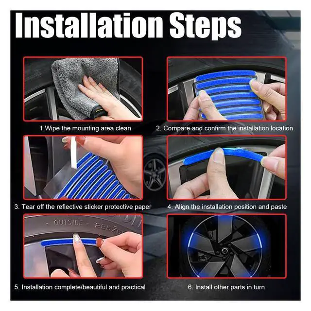 Alt view image 6 of 7 - 20PCS Car Wheel Stripe Reflective Stickers Decals, Blue | Car Wheel Night Safety Warning Decals Anti-Scratch Reflective Rim Stickers, Decorative Decals for Motorcycles, Bicycles