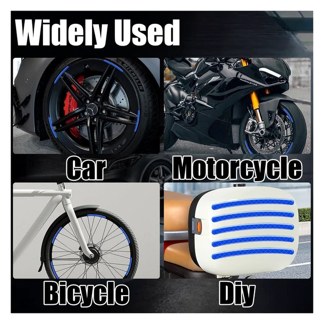 Alt view image 7 of 7 - 20PCS Car Wheel Stripe Reflective Stickers Decals, Blue | Car Wheel Night Safety Warning Decals Anti-Scratch Reflective Rim Stickers, Decorative Decals for Motorcycles, Bicycles