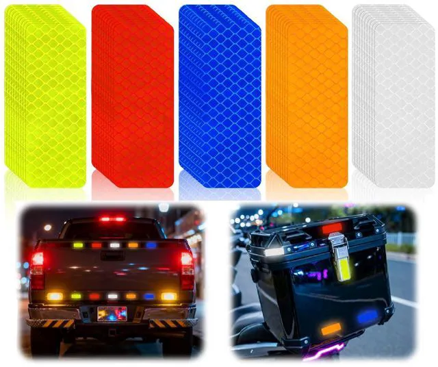 Main image of 100pcs Reflective Stickers Hi Vis Reflective Tape Outdoor Waterproof Reflective Strips for Bikes Car Trailer Motorcycle Helmet Backpack Mailbox Scooter Golf Cart Clothing Post Red Yellow (100pcs)