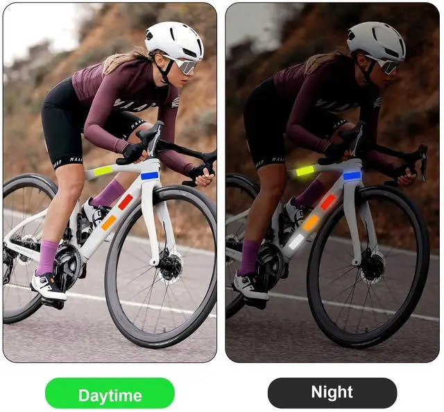 Alt view image 4 of 7 - 100pcs Reflective Stickers Hi Vis Reflective Tape Outdoor Waterproof Reflective Strips for Bikes Car Trailer Motorcycle Helmet Backpack Mailbox Scooter Golf Cart Clothing Post Red Yellow (100pcs)