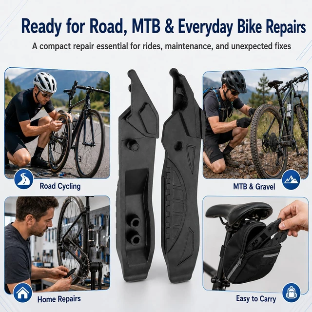 Alt view image 7 of 7 - 2-in-1 Bike Tire Levers and Master Link Pliers for Roadside Repairs | Compact bicycle repair tool with tire levers, quick link pliers, valve deflator, chain hook and spare link storage