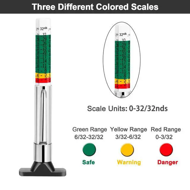 Alt view image 2 of 7 - Depth Gauge,Tire Tread Gauge Color Coded,Tread Depth Gauge in 1/32 inch(Pack of 2)