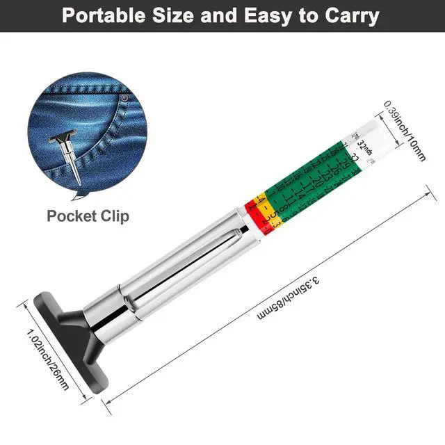 Alt view image 3 of 7 - Depth Gauge,Tire Tread Gauge Color Coded,Tread Depth Gauge in 1/32 inch(Pack of 2)