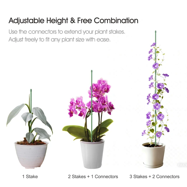 Alt view image 6 of 7 - Plant Stakes for Indoor Plants, 14 Inch Plant Support Stakes, 6 PCS | Tall Adjustable Garden Plant Sticks, with Clips for Indoor Monstera Tomato Orchid Potted Plants Flower, Green