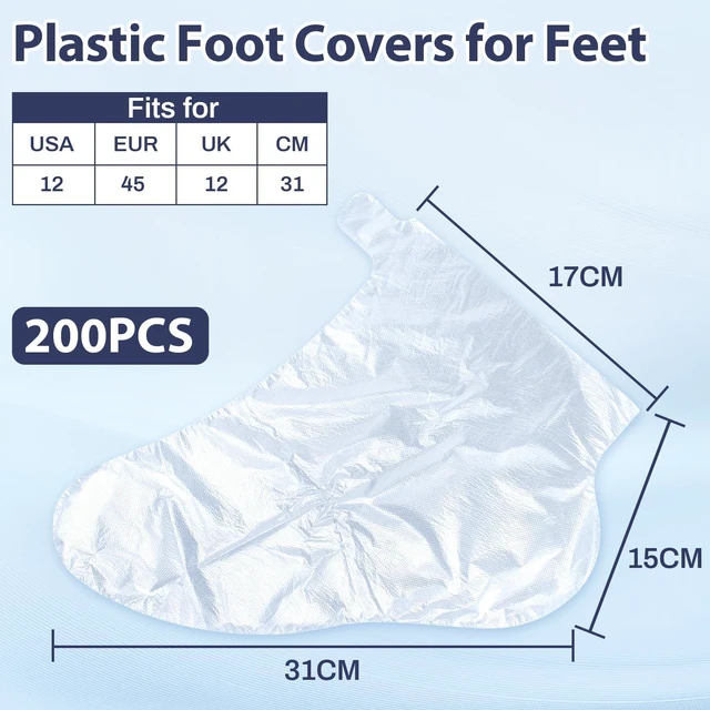 Alt view image 2 of 7 - 200Pcs Plastic Foot Covers for Feet - Paraffin Bath Moisturizing Socks, Disposable Foot Gloves for Dry Cracked Heel Treatment Foot Care, Overnight Pedicure Bags Lotion Sock for Soften Feet