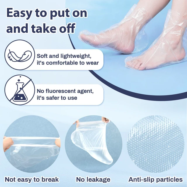 Alt view image 3 of 7 - 200Pcs Plastic Foot Covers for Feet - Paraffin Bath Moisturizing Socks, Disposable Foot Gloves for Dry Cracked Heel Treatment Foot Care, Overnight Pedicure Bags Lotion Sock for Soften Feet
