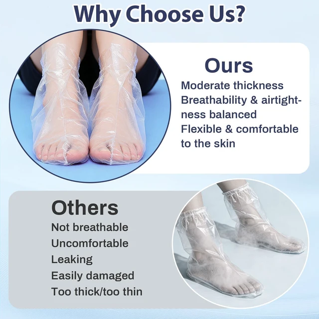 Alt view image 4 of 7 - 200Pcs Plastic Foot Covers for Feet - Paraffin Bath Moisturizing Socks, Disposable Foot Gloves for Dry Cracked Heel Treatment Foot Care, Overnight Pedicure Bags Lotion Sock for Soften Feet