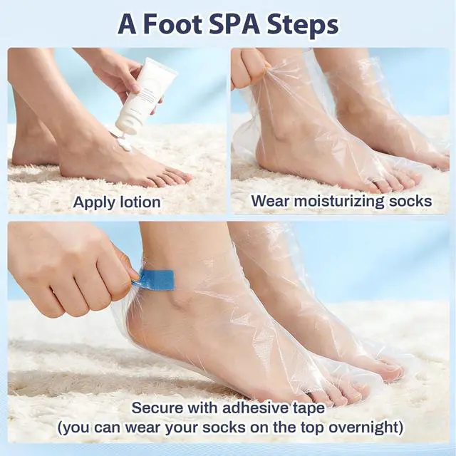 Alt view image 5 of 7 - 200Pcs Plastic Foot Covers for Feet - Paraffin Bath Moisturizing Socks, Disposable Foot Gloves for Dry Cracked Heel Treatment Foot Care, Overnight Pedicure Bags Lotion Sock for Soften Feet