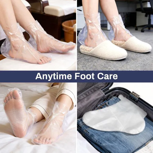 Alt view image 7 of 7 - 200Pcs Plastic Foot Covers for Feet - Paraffin Bath Moisturizing Socks, Disposable Foot Gloves for Dry Cracked Heel Treatment Foot Care, Overnight Pedicure Bags Lotion Sock for Soften Feet