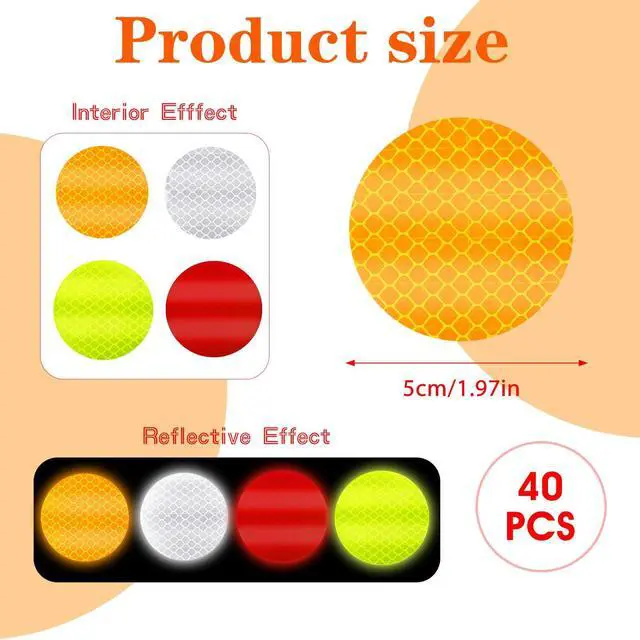 Alt view image 2 of 7 - 40Pcs Dot Reflective Tape Sticker Warning Reflector Stickers Safety Night Visibility Waterproof Reflector Sticker for Vehicle, Bicycles, Motorcycles, Clothing