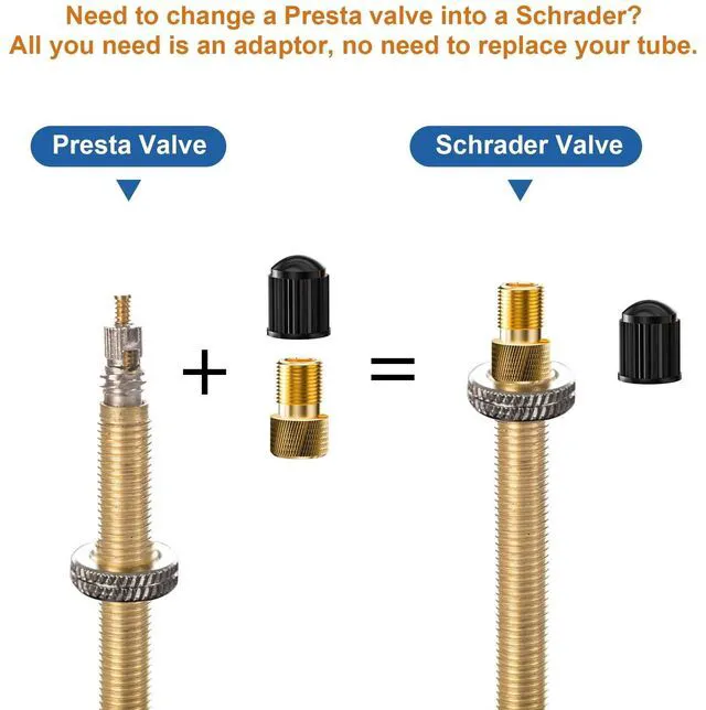 Alt view image 2 of 7 - 6 Pack Presta-Schrader Valve Adapter Set w/Valve Caps & Ball Pump Needles | Brass Adapter Kit for Cyclists and Ballers. Works with Standard Pumps, Air Compressors for Home or On-the-Go.