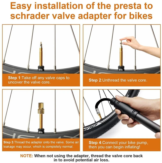 Alt view image 3 of 7 - 6 Pack Presta-Schrader Valve Adapter Set w/Valve Caps & Ball Pump Needles | Brass Adapter Kit for Cyclists and Ballers. Works with Standard Pumps, Air Compressors for Home or On-the-Go.