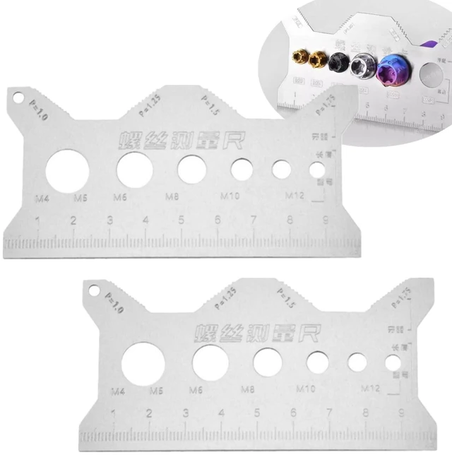 Main image of 2 Pcs Stainless Steel Double-Sided Bolt Gauge Card, 010 Thread Measuring Tool with ±0.0005 Accuracy, Metric Scale, Portable Keychain for DIY, Automotive & Industrial Use