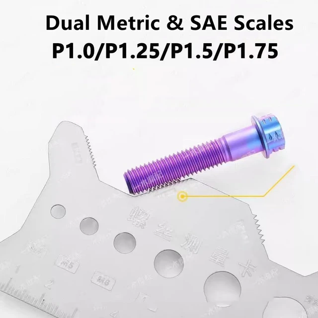 Alt view image 4 of 7 - 2 Pcs Stainless Steel Double-Sided Bolt Gauge Card, 010 Thread Measuring Tool with ±0.0005 Accuracy, Metric Scale, Portable Keychain for DIY, Automotive & Industrial Use