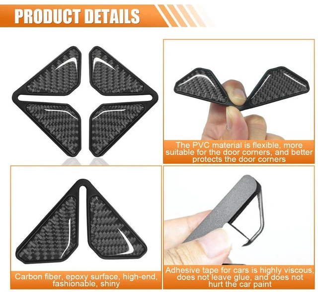 Alt view image 4 of 6 - 2PCS Car Door Protector Edge Guards for Door Corner, Carbon Fiber Anti-Collision Front Doors Corner Protector Self-Adhesive Sticker, Universal Vehicle Decoration Accessories (Black)