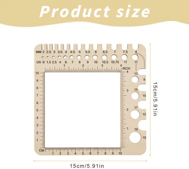 Alt view image 2 of 7 - Wooden Knitting Gauge Measuring Tool, Knitting Needle Sizer Ruler Gadgets Wooden Measuring Tool Notions Multi-Size Holes Knitter Gifts for Needles for Spinners Yarn Art Sewing Crochet Accessories